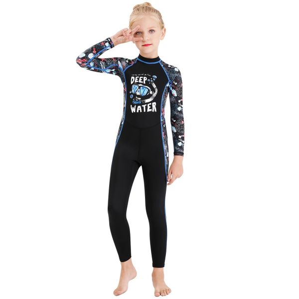 kids girls boys diving suit neoprenes wetsuit children for keep warm one-piece long sleeves uv protection swimwearym2